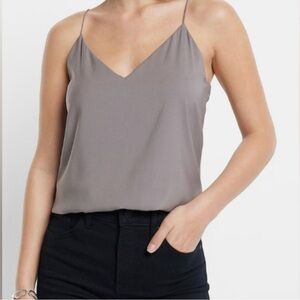 New Express Women’s MetallicGray Adjustable Spaghetti Strap Lined Camisole Top L
